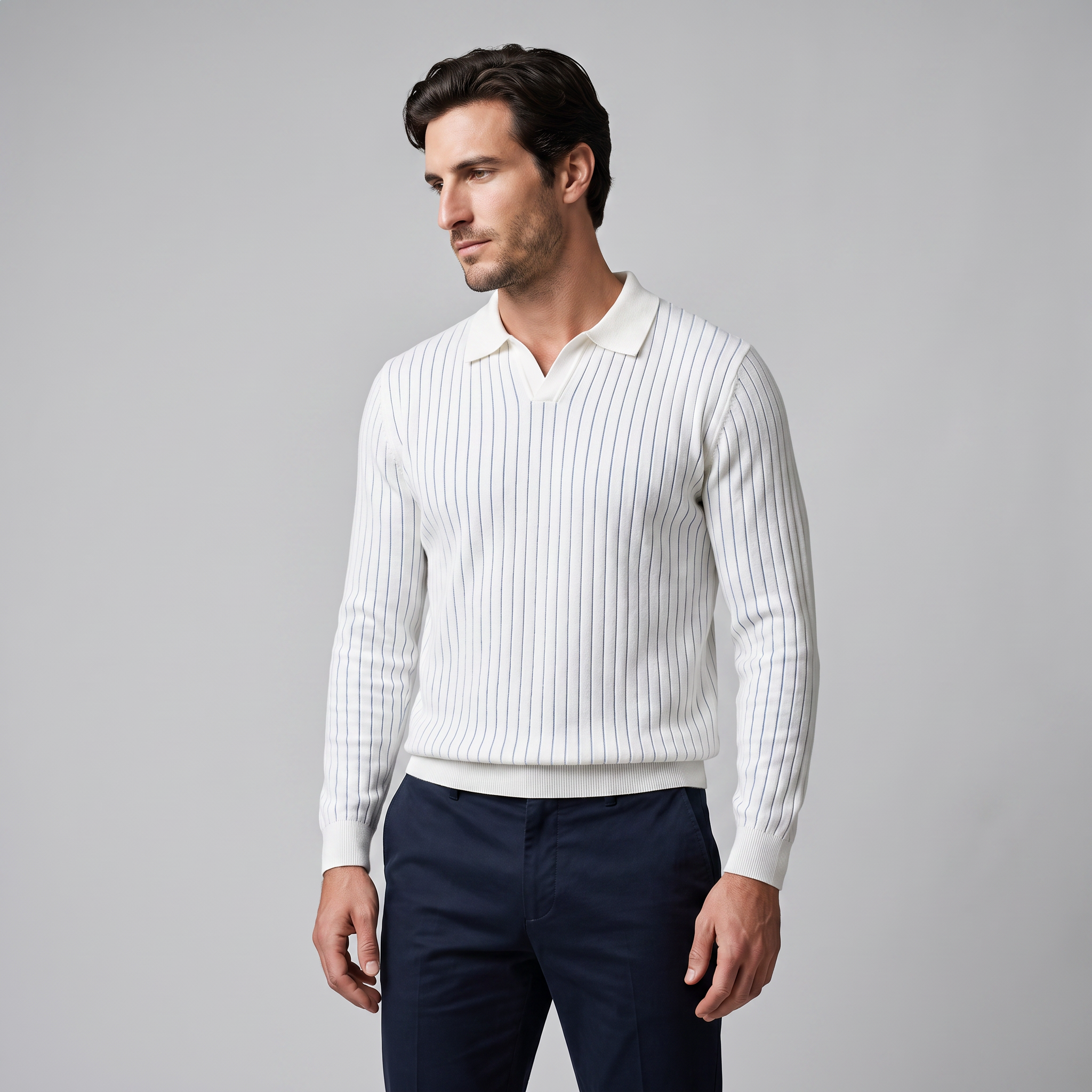 Men's Ribbed Open Collar Polo Sweater
