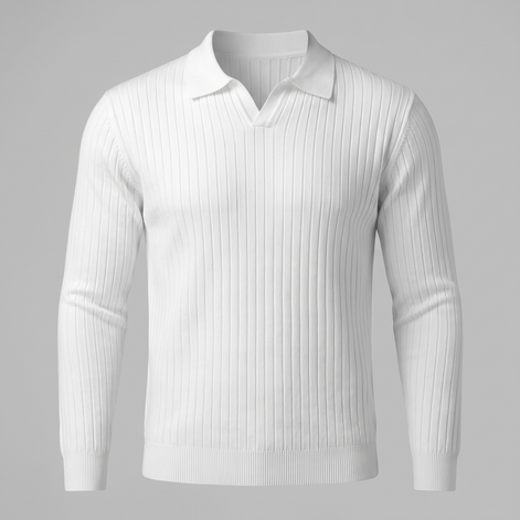 Men's Ribbed Open Collar Polo Sweater