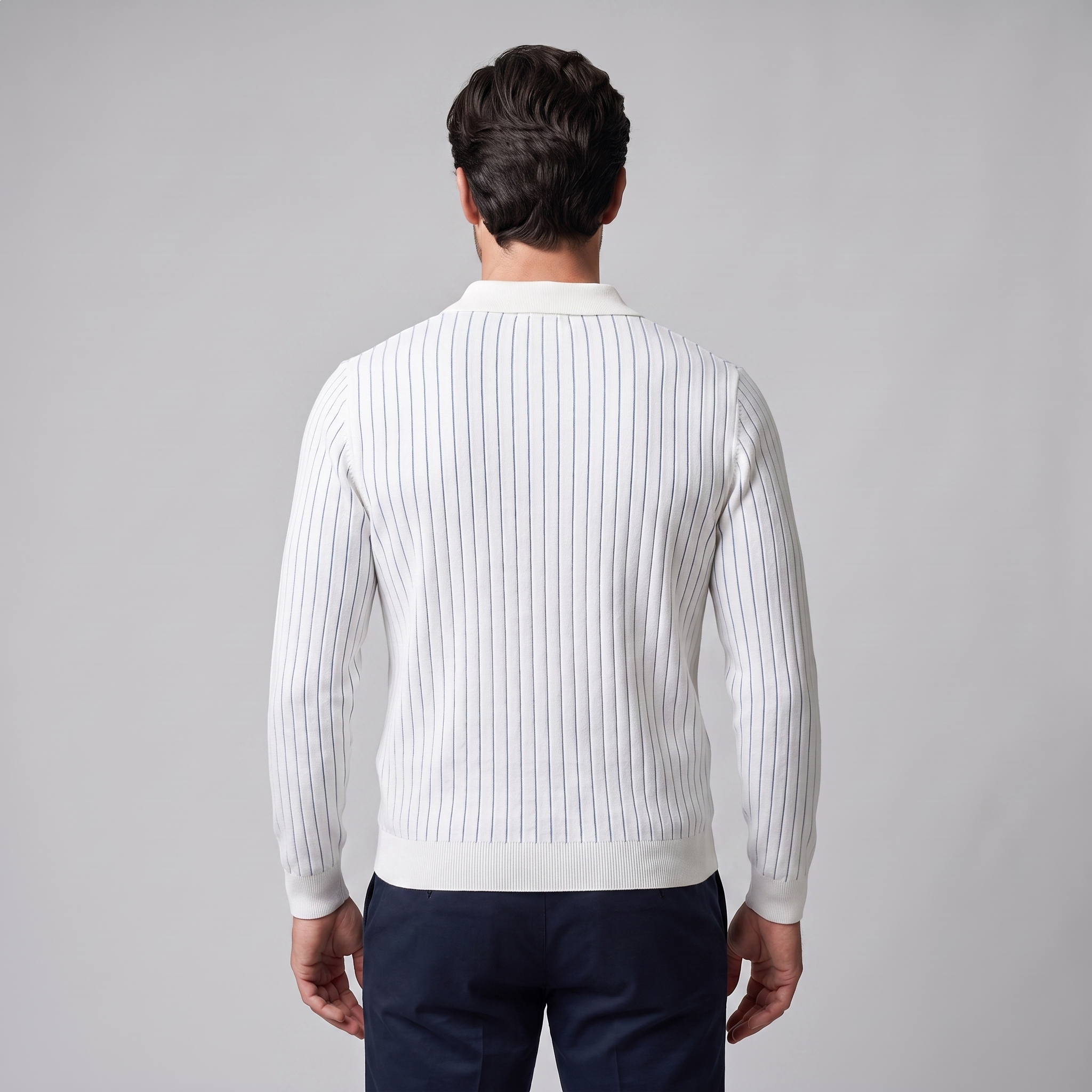Men's Ribbed Open Collar Polo Sweater