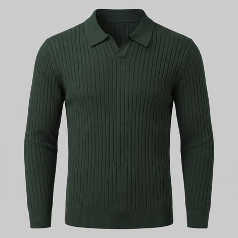 Men's Ribbed Open Collar Polo Sweater