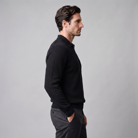 Men's Ribbed Quarter-Zip Polo Sweater