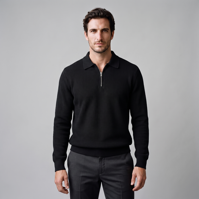 Men's Ribbed Quarter-Zip Polo Sweater