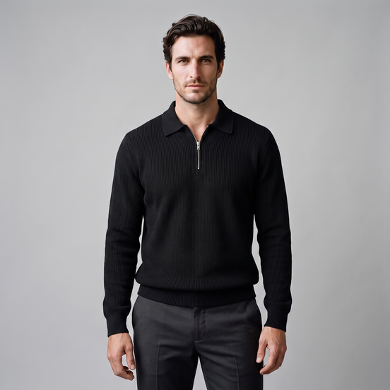Men's Ribbed Quarter-Zip Polo Sweater