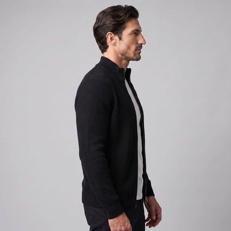 Men's Ribbed Wool Full-Zip Cardigan