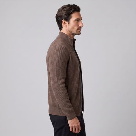 Men's Ribbed Wool Full-Zip Cardigan
