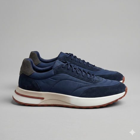 Men's Suede and Nylon Panel Sneakers
