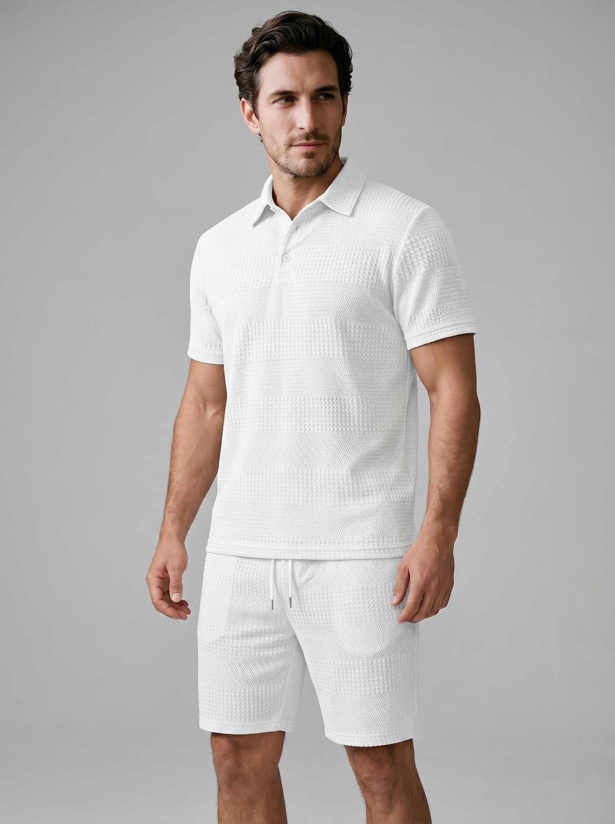 Men's Textured Polo and Shorts Set