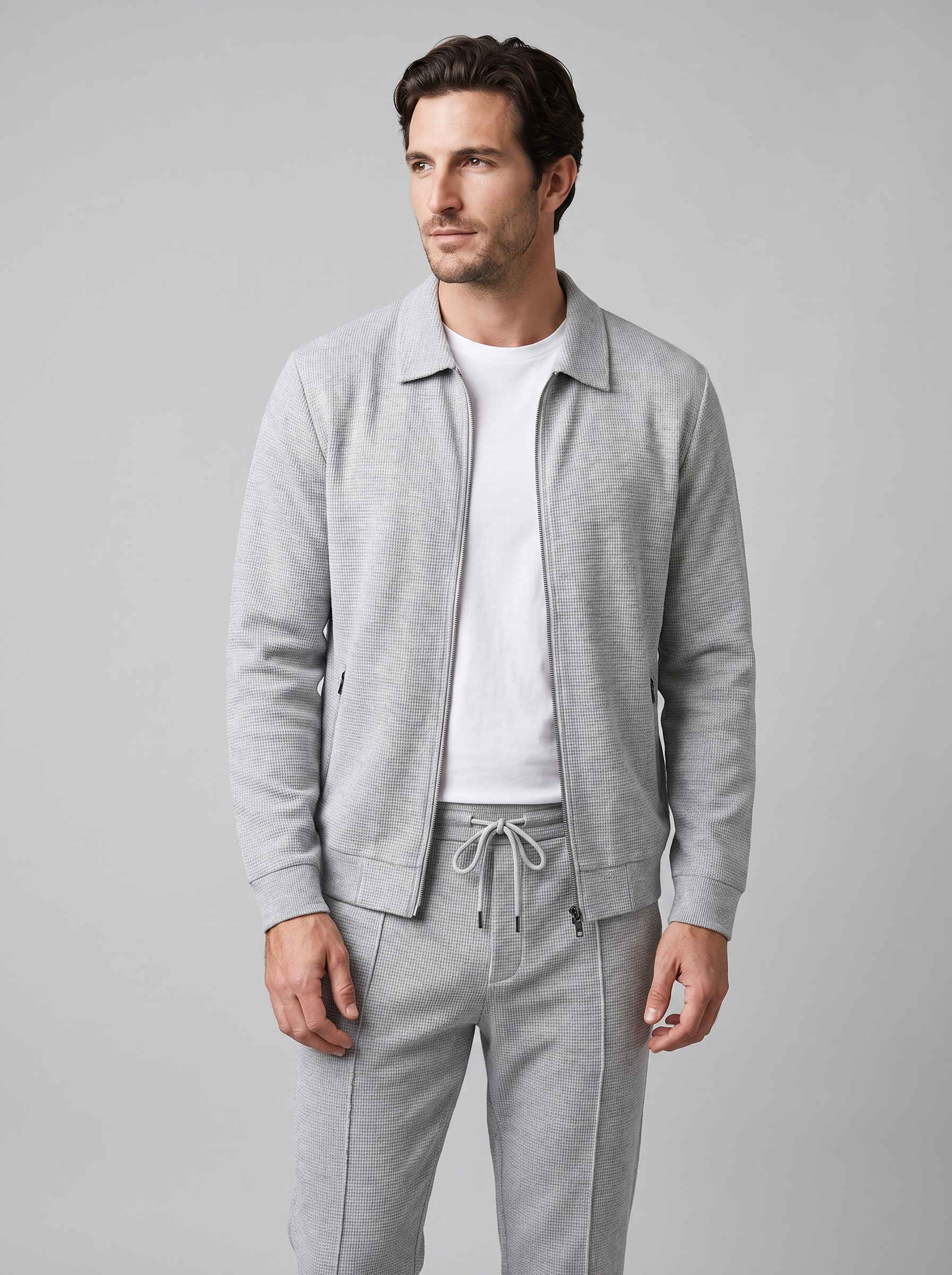 Men's Textured Zip Jacket Pants Set