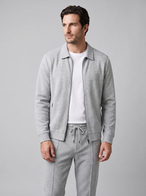 Men's Textured Zip Jacket Pants Set