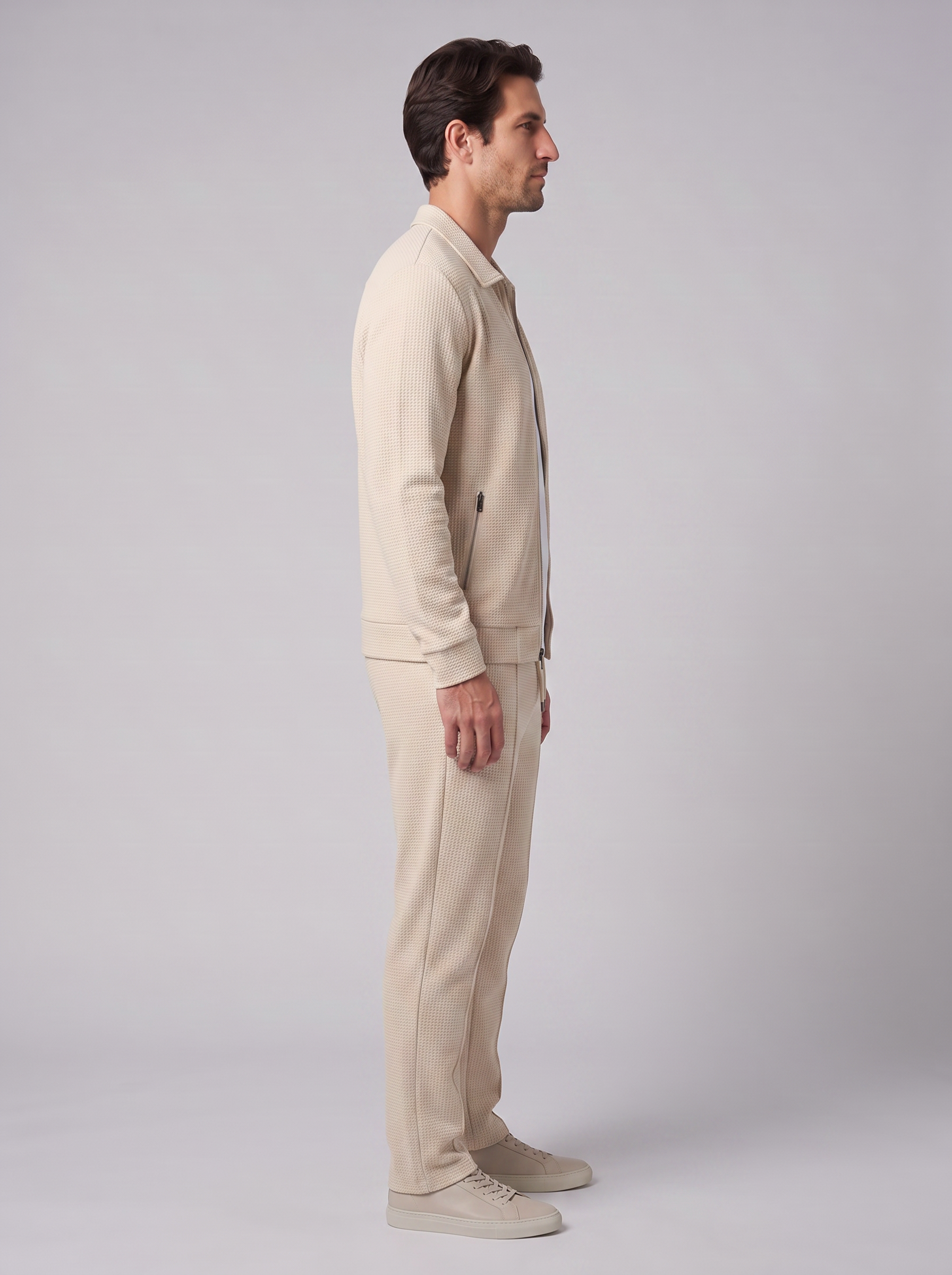 Men's Textured Zip Jacket Pants Set