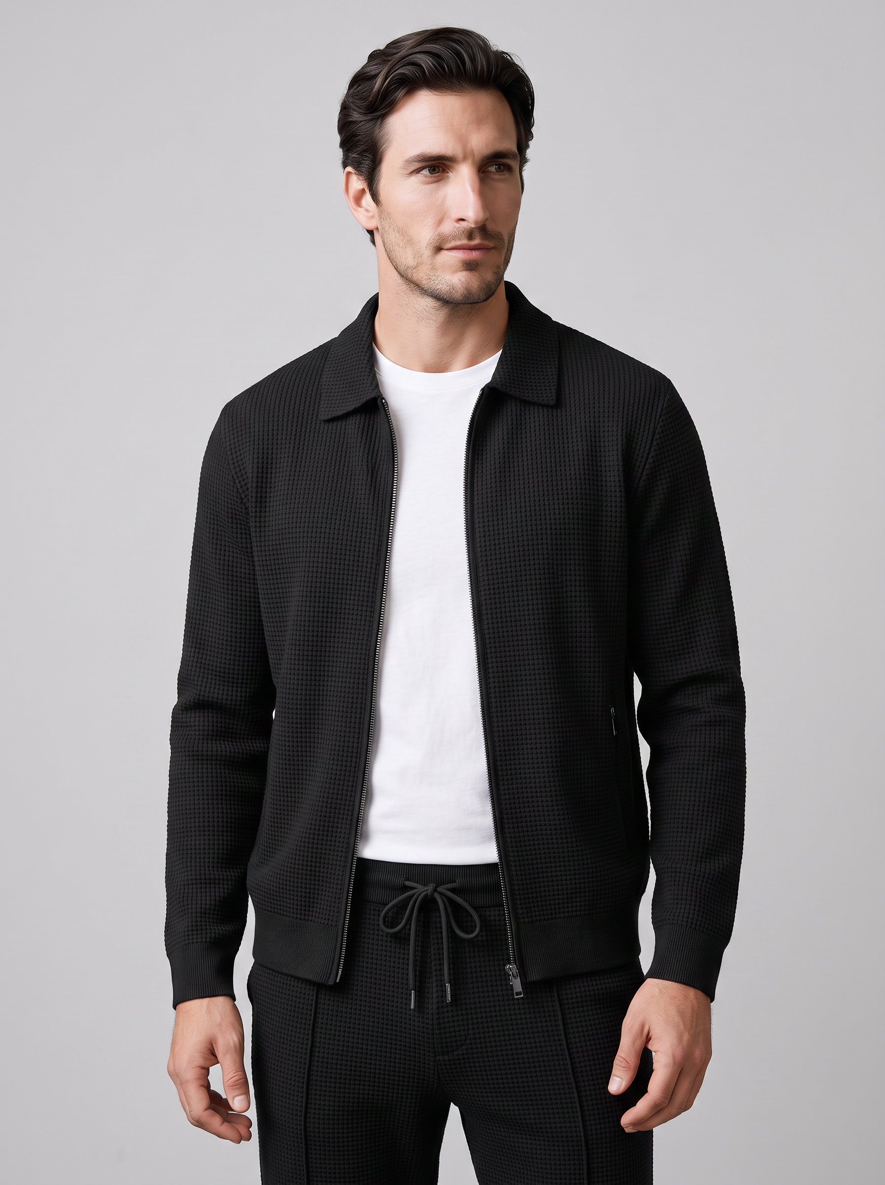 Men's Textured Zip Jacket Pants Set