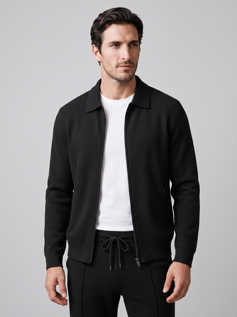Men's Textured Zip Jacket Pants Set