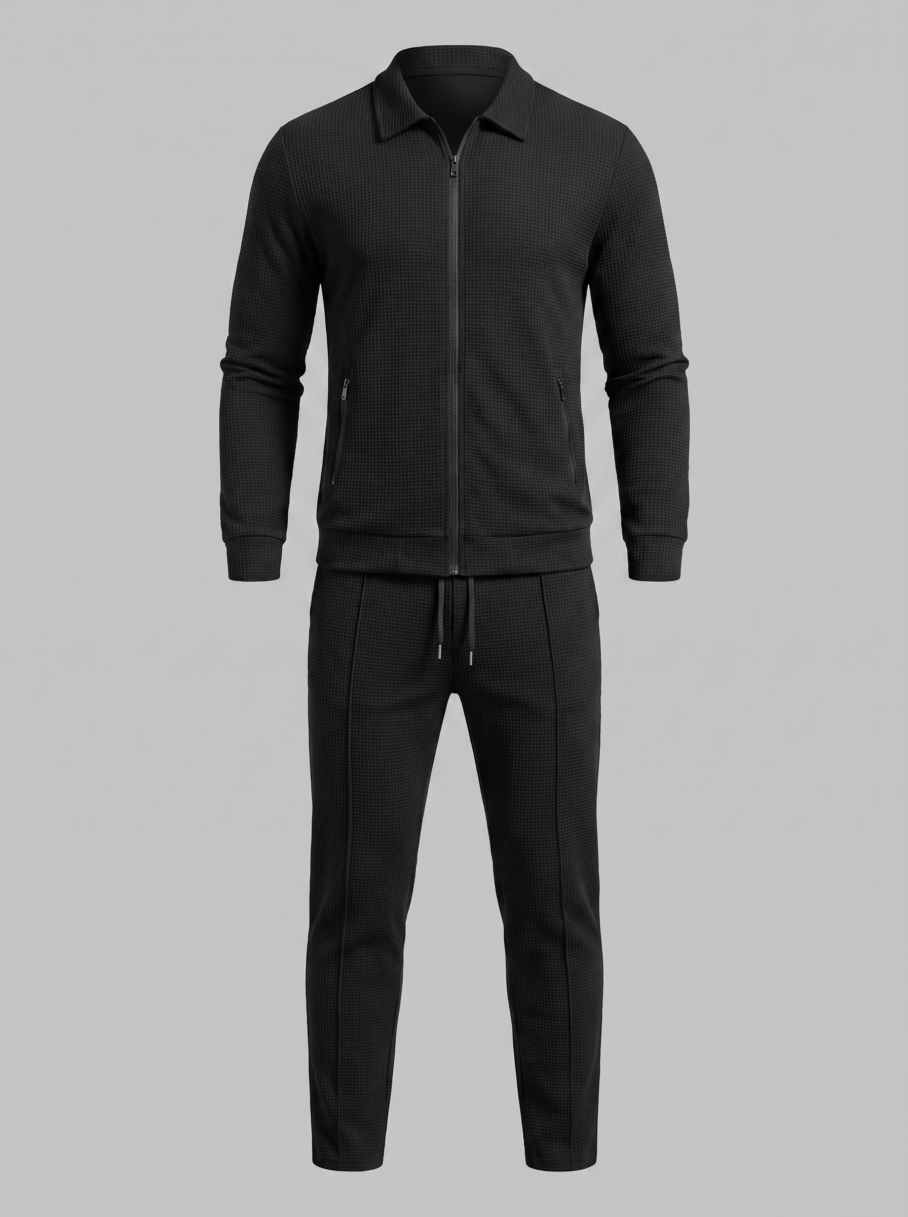 Men's Textured Zip Jacket Pants Set
