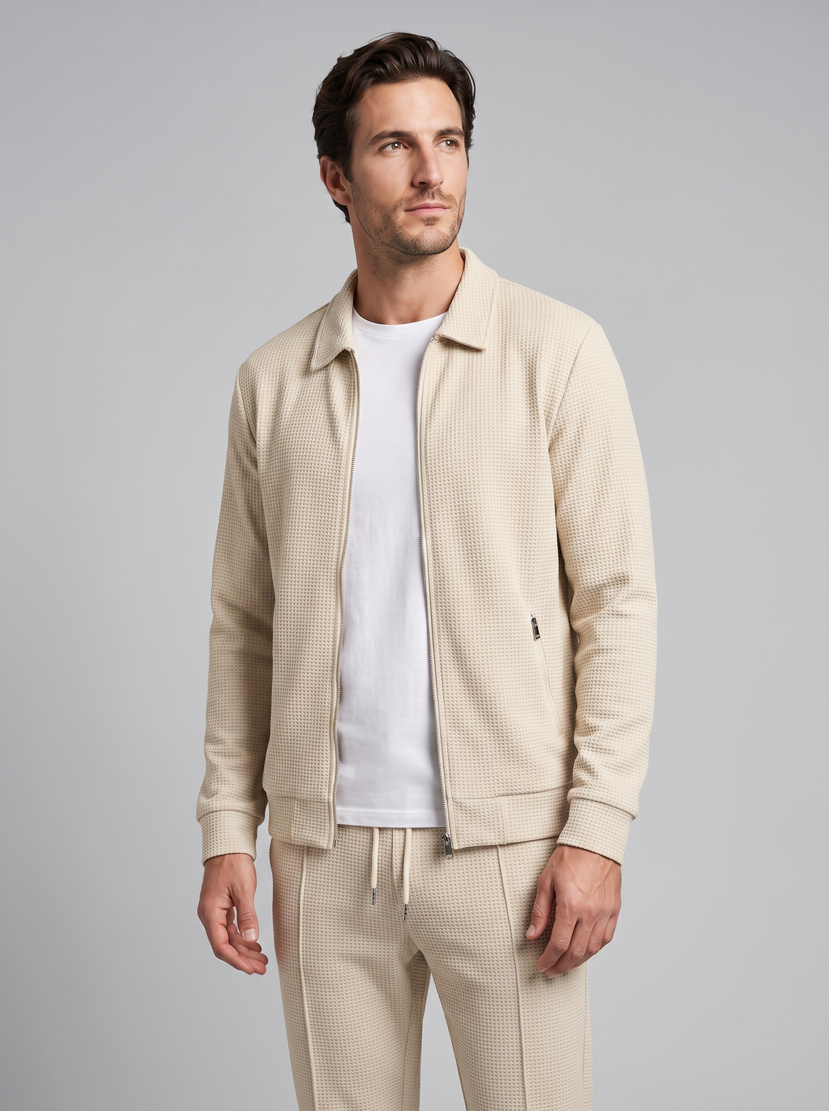 Men's Textured Zip Jacket Pants Set