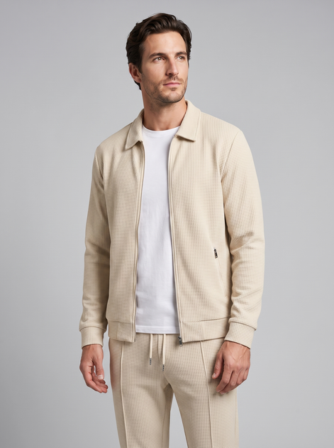 Men's Textured Zip Jacket Pants Set