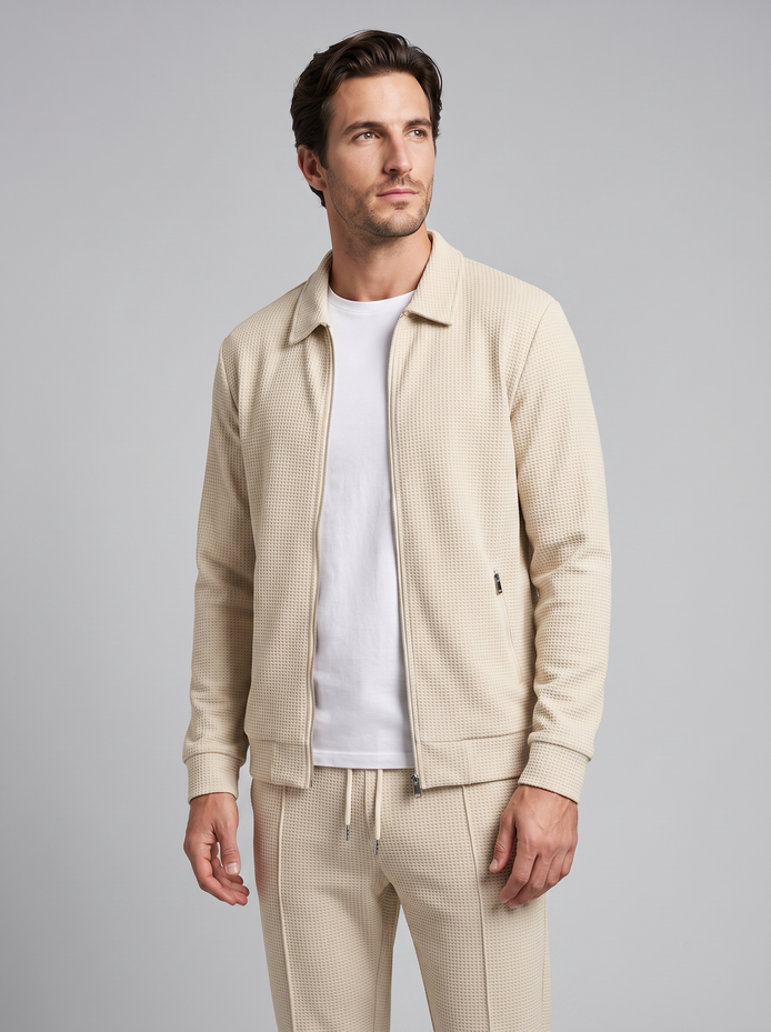 Men's Textured Zip Jacket Pants Set