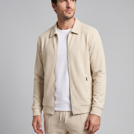 Men's Textured Zip Jacket Pants Set