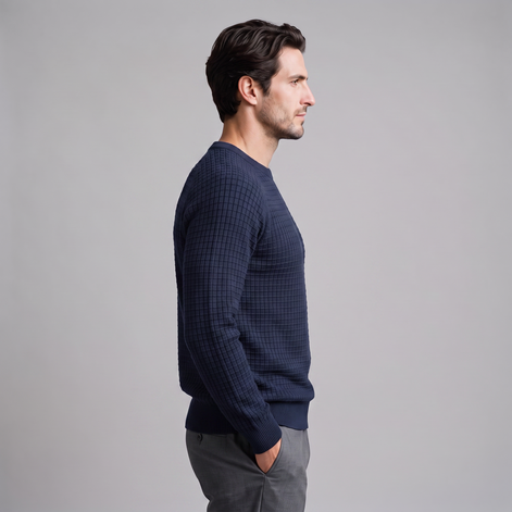 Men's Waffle Knit Crew Neck Sweater