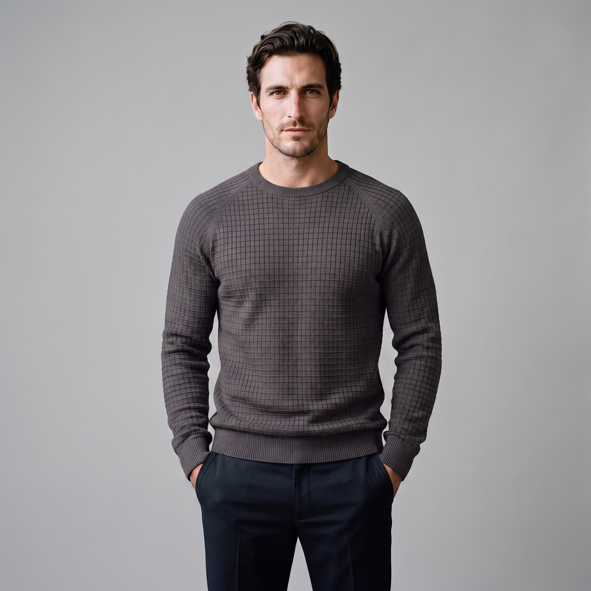Men's Waffle Knit Crew Neck Sweater