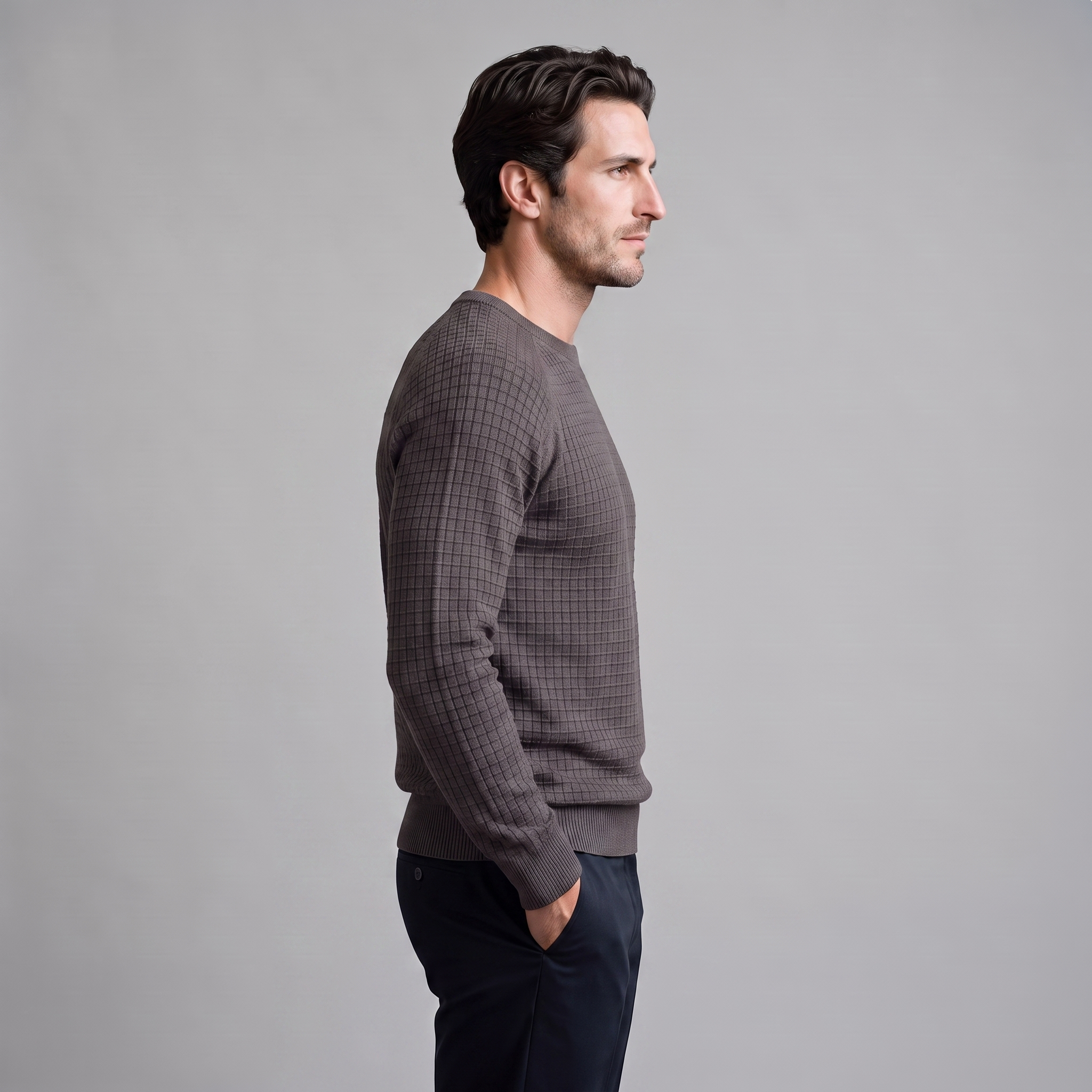 Men's Waffle Knit Crew Neck Sweater