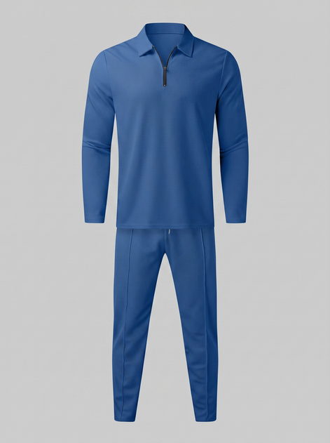 Men's Waffle Knit Quarter-Zip Tracksuit Set