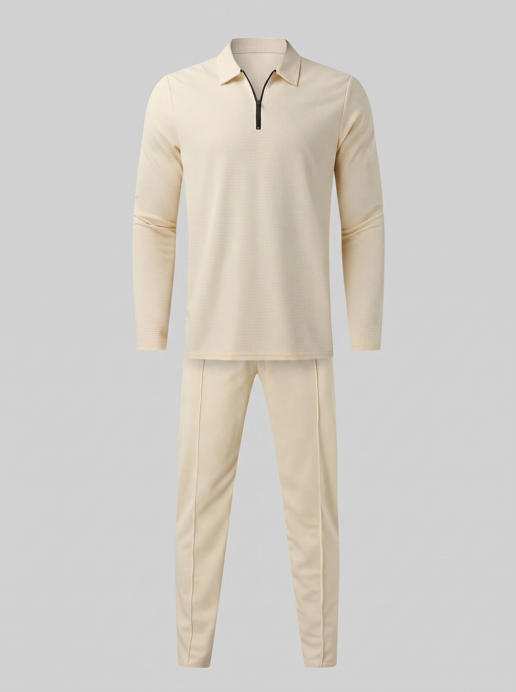 Men's Waffle Knit Quarter-Zip Tracksuit Set