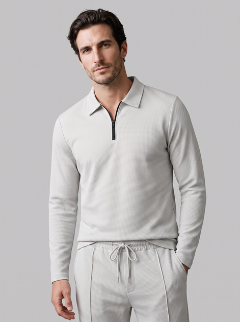 Men's Waffle Knit Quarter-Zip Tracksuit Set
