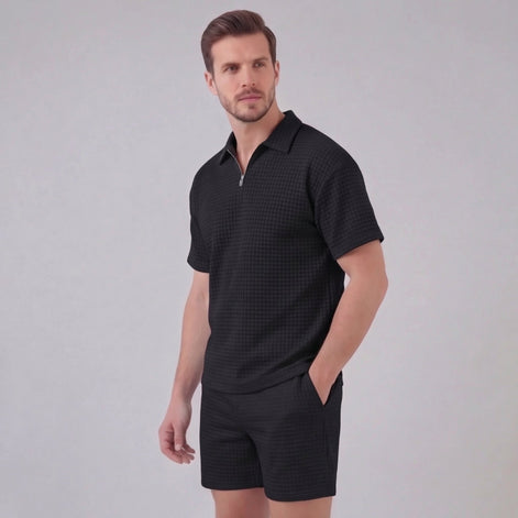 Men's Waffle Knit Short Outfit Summer Set