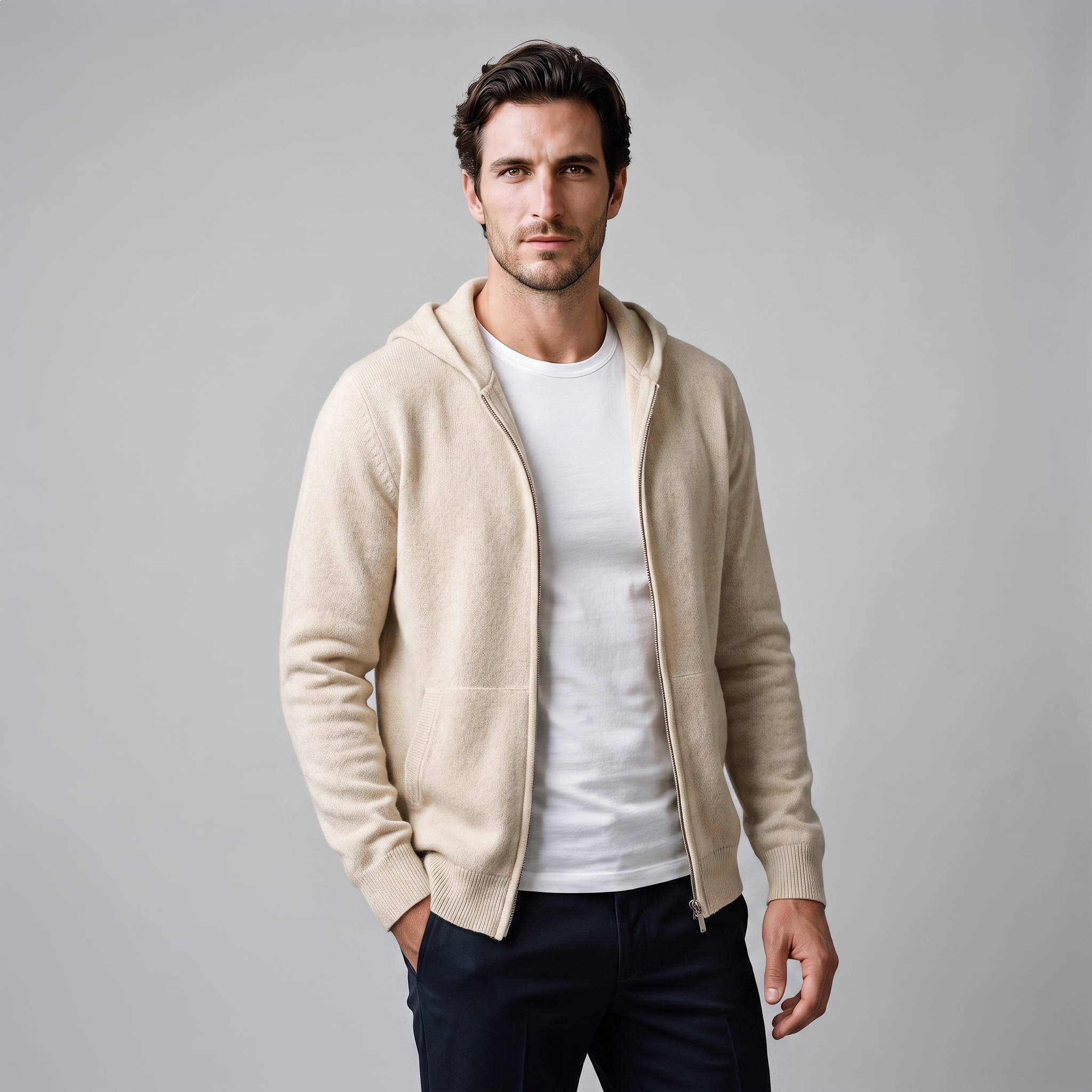 Men's Wool Full-Zip Knit Hooded Cardigan