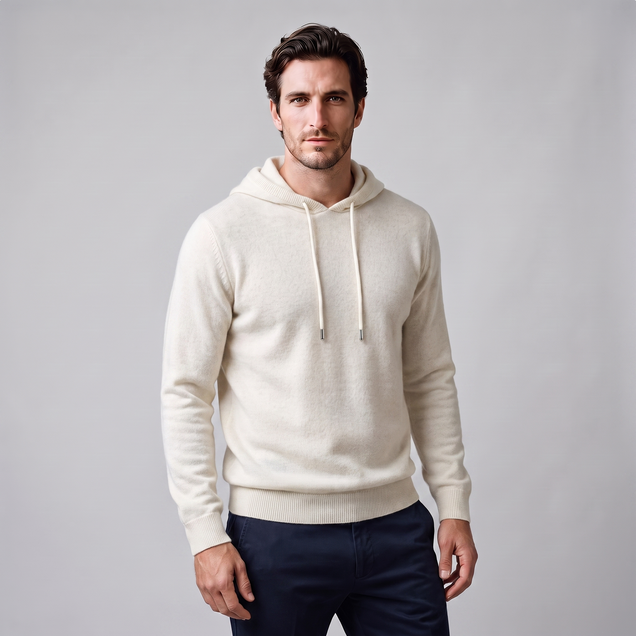 Men's Wool Knit Drawstring Hoodie