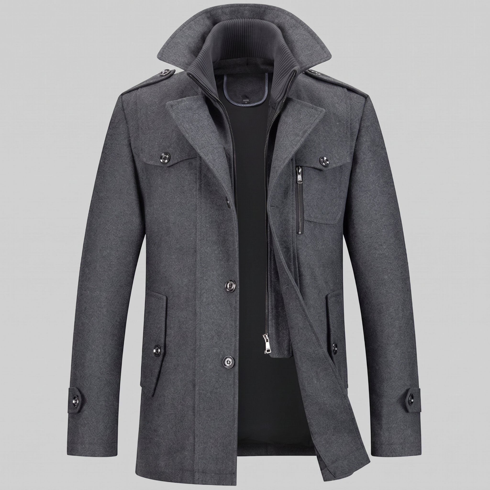 Men's Wool Stand-Collar Overcoat