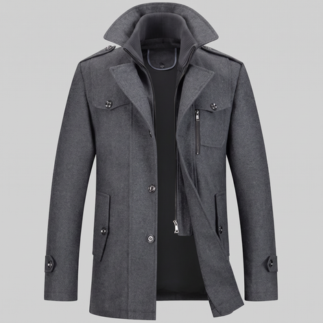 Men's Wool Stand-Collar Overcoat