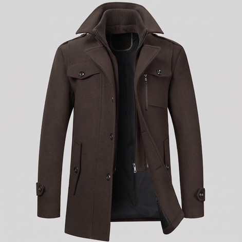Men's Wool Stand-Collar Overcoat