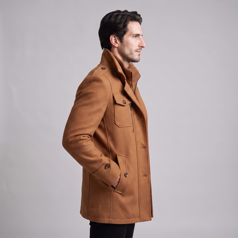 Men's Wool Stand-Collar Overcoat