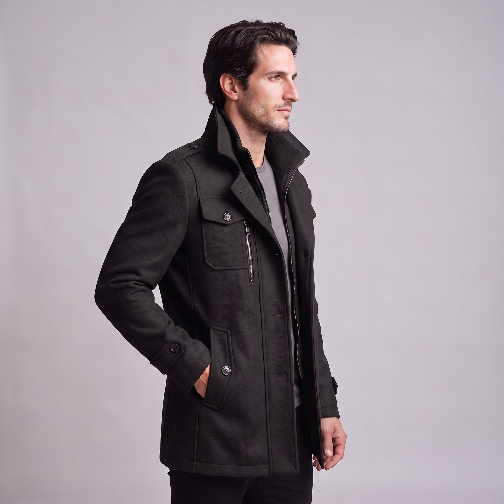 Men's Wool Stand-Collar Overcoat
