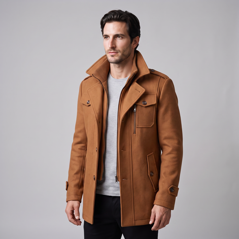 Men's Wool Stand-Collar Overcoat