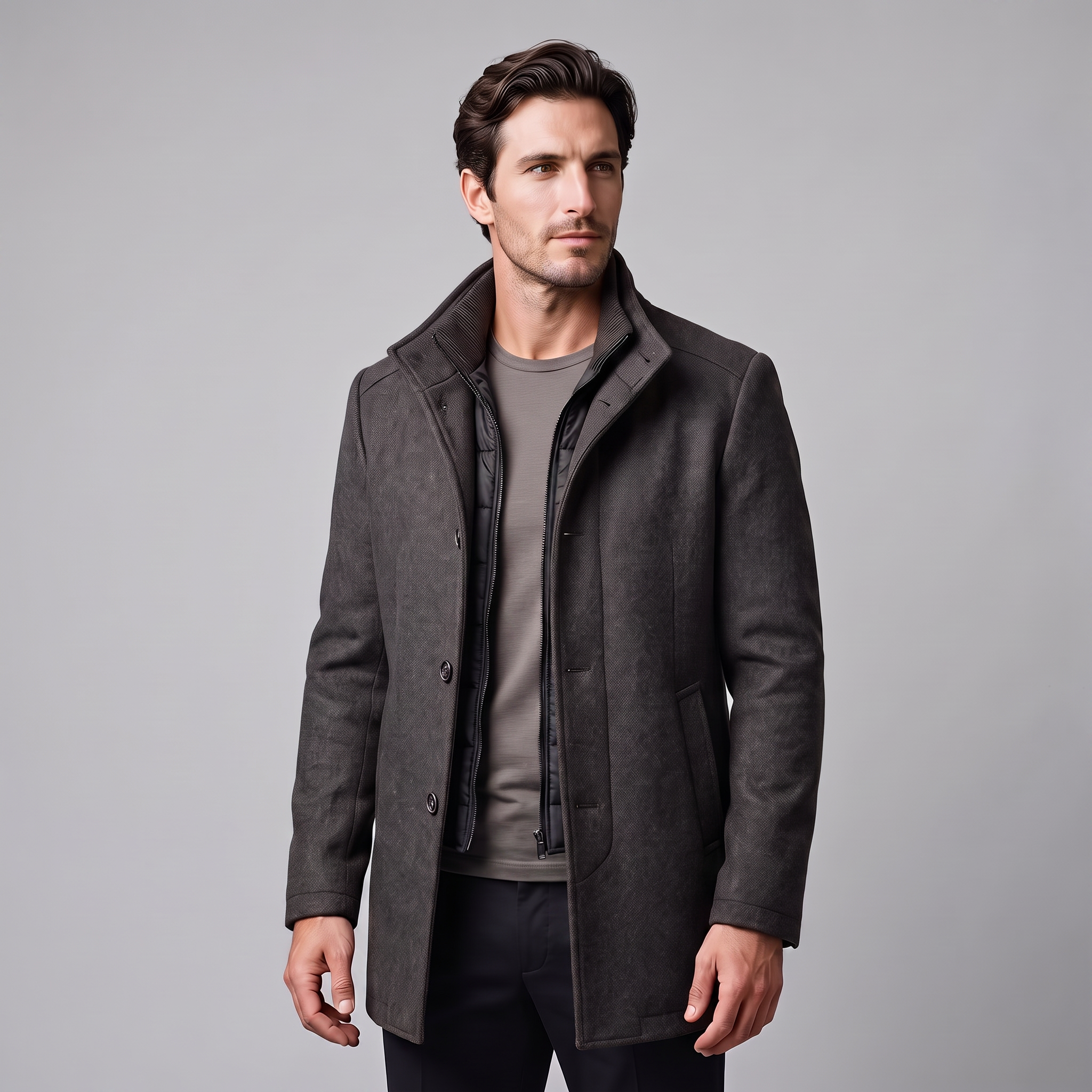 Men's Wool Stand Collar Winter Coat